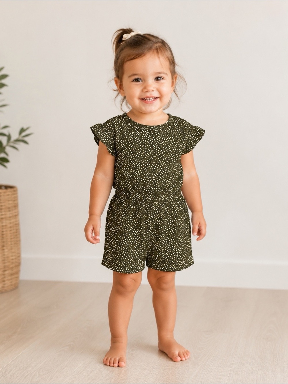 Old Navy Girls Green White Polka Dot Short Sleeve Romper Size 4T